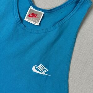 Vintage 80s Nike Tank Top XL Blue Made in USA Racerback Swoosh Made in USA READ